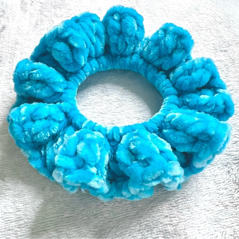 Handmade Crochet VELVET Ice Blue Large Hair Scrunchie Ice Princess PinkRainCloud